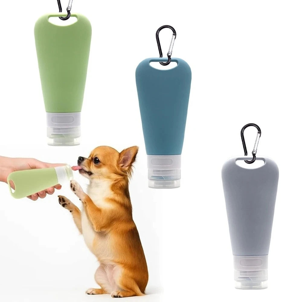 90 ML Silicone Water Bottle Feeder Food Fillable Tube with Carabiner Portable Travel Bottles for Pet Dog Outdoor Training Travel